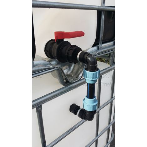 Negomix – Raccord coude PE32 pour vanne de cuve – Passe paroi coudé sertissage manuel PE32 – Tuyau PE32 de 20 cm pour cuve de récupération d'eau