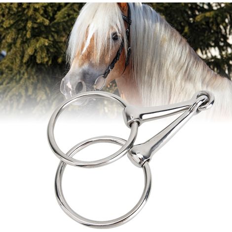 Mors à anneaux en acier inoxydable pour chevaux, à canon creux et articulé, pour l'équitation (1/5)