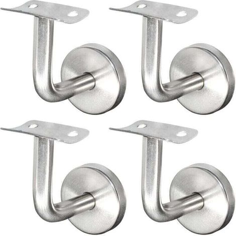 Supports de Main Courante pour Fixation Murale Supports de Rail d\'escalier Inox Supports Muraux Supports de Main Courante pour Rampe Escalier Support Mural de Garde-Corps Argent 4 Pices (1/4)