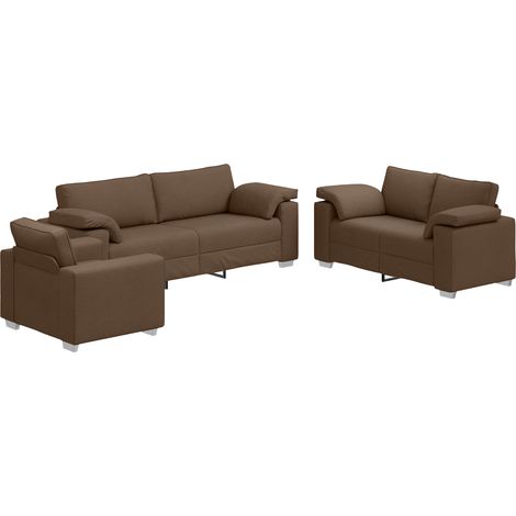 vidaXL Divano 3 pcs Marrone 219 x 80 x 82 cm Tessuto misto lino (1/5)