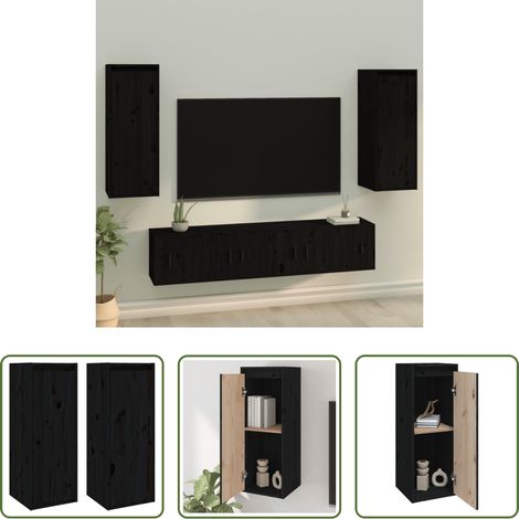Holzschrank - Wandschränke 2 Stk. Schwarz 30x30x80 cm Massivholz Kiefer (1/5)