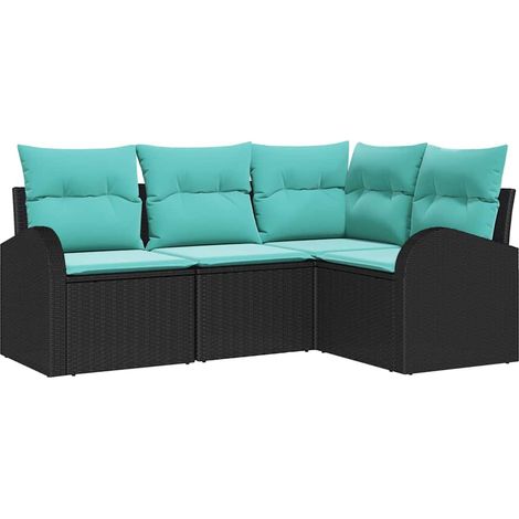 Garden Sofa Set 4 pcs Black and Turquoise Poly Rattan vidaXL (1/5)