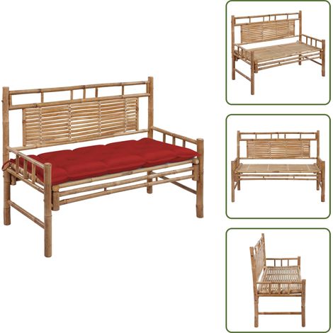 The Living Store Banc de jardin avec coussin 120 cm Bambou - Banc De Jardin - Banc En Bambou - Mobilier De Jardin - Chaise Extérieure - Assise Extérieure