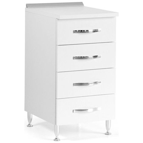 Argonauta – Commode de cuisine frêne blanc – 4 tiroirs – Finition chromée – Dimensions H 85 cm x L 40 cm x P 50 cm – Meuble monté (1/2)