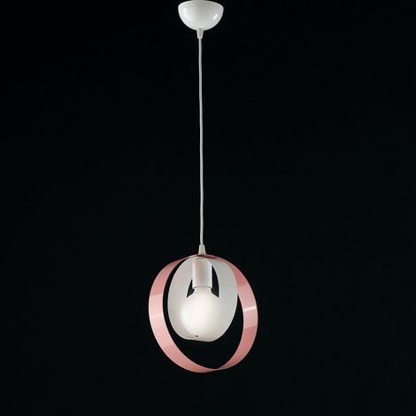 Lampadario cameretta sospensione in ferro Bianco Rosa una luce 25x h27 cm (1/3)