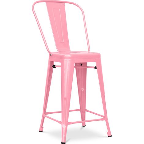 Sgabello da bar con schienale - Design industriale - 60cm - Stylix Rosa (1/5)