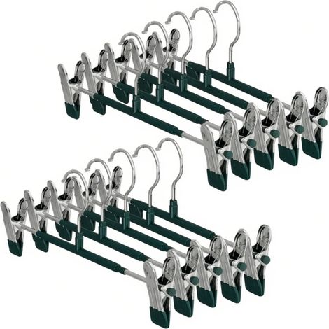 10 Pcs Cintres Pantalons, Porte-Pantalons Metal, Ceintre pour avec 2 Pinces Antidérapants et Réglables, Cintre Jupes Femme Gain de Place pour Suspendus Manteau, Jeans, Chaussettes, Vert (1/5)