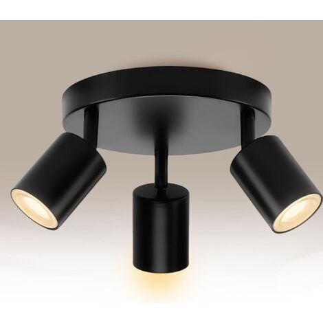 Plafonnier LED noir - 3 ampoules rondes - GU10 - Pour salon, chambre à coucher, cuisine, couloir - Pas de source de lumière (1/5)