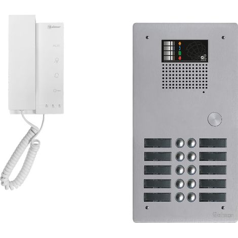 Golmar – Kit interphone collectif avec 10 combinés – Alimentation électrique 230V – Montage encastré ou saillie – Vision nocturne – Compatible Vigik