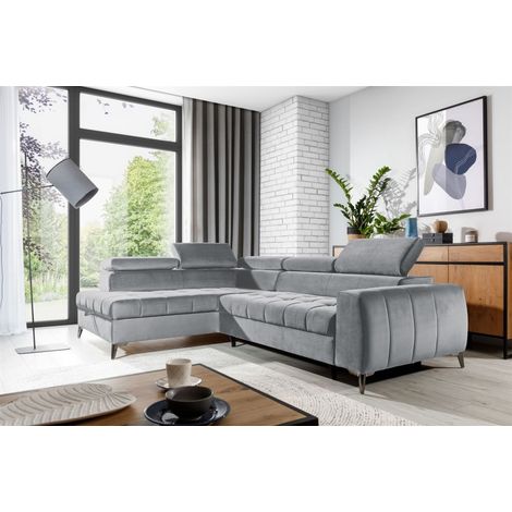 Ecksofa Schlafsofa Sofa AGNESA Stoff Salvador Hellgrau Ottomane Links (1/5)