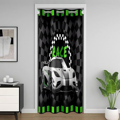 Vert Noir Voitures de Course Rideau de Porte 150x203cm Sports extrêmes Rideau Occultant Rideaux Voiture de Sport de Vitesse Chaleur Noirout Voitures Rideaux Interieur Salon Chambre - 150L X 203H cm (1 (1/5)