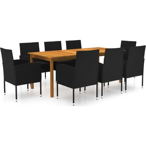 9 pcs Ensemble de salle à manger de jardin Salon de jardin Mobilier de salle à manger Noir RJTRX219283