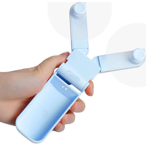 Ventilateur électrique pliable à double tête, portable, mini ventilateur USB pour l'extérieur, l'intérieur, le bureau et les voyages (bleu) (1/5)