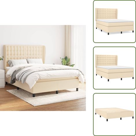 Cama con cabecero ajustable - vidaXL Cama box spring con colchón tela color crema 140x200 cm - Colchón ensacado