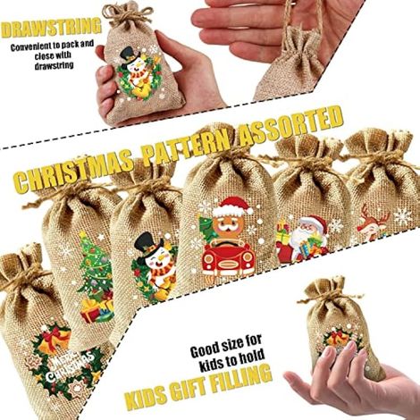 36 sacs cadeaux de Noël en jute (10 x 15 cm) (1/3)