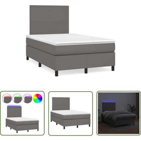 The Living Store Sommier à lattes de lit matelas LED gris 120x190 cm similicuir - Lit Plateforme - Lit Design - Lit Moderne - Lit Capitonné - Sommier Tapissier (1/5)
