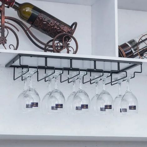 Porte-verre Suspendu noir pied brillant 50cm bar Rack tagre verres vin Cocktail bire Rail Support-Verre Noir RANGE VERRE (1/5)