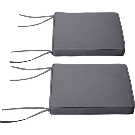SABIR Lot de 2 Coussins de chaise de jardin Coussin chaise extérieur Coussins d'assise déhoussables Rembourrage 5 cm Tissu Polyester dim. 45L x 45l cm Gris foncé (1/5)