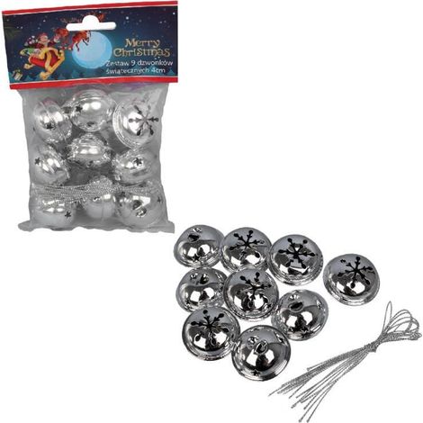 Set mit 9 silbernen Weihnachtsbaumglocken - Festliche Weihnachtsdekoration (1/3)