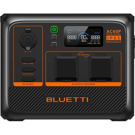 BLUETTI AC60P Estación de Energía Portátil  600W 504Wh, Carga Rápida y Compacta