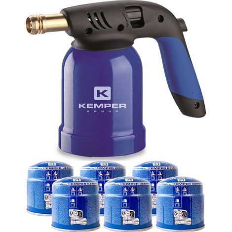 Lampe a souder Coque Acier Allumage piezo + 6 Cartouches de gaz 190gr STOP GAZ Perçables KEMPER (1/5)