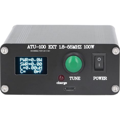 Sintonizador automático de antena ATU-100 1,8–50 MHz, 100 W, pequeño sintonizador de antena de onda corta abierto, probador de antena OLED de 2,4 cm fabricado en aleación de aluminio con carcasa metál