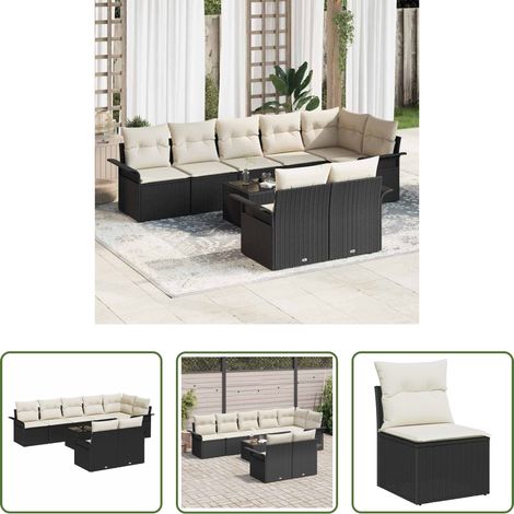 vidaXL Poly-Rattan - Gartensofa-set mit Speicher 9 pcs Schwarz Poly-Rattan (1/5)