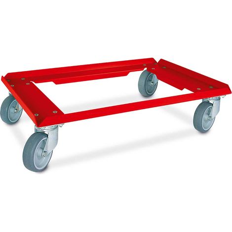 BRB Logistikroller/Kistenroller Aluminiumdeck in Farbe rot kunststoffbeschichtet, für Behälter 600x400 oder 2X 400x300 mm