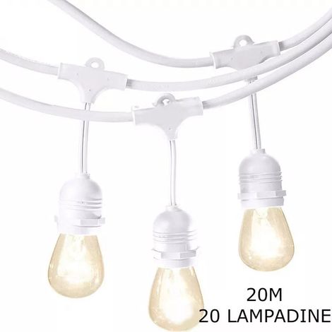 Catena Luminosa da Esterno con Lampadine, Lunghezza da 10 a 20 Metri Bianco 20m