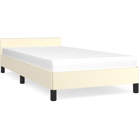 Lit adulte pour 1 personnes avec tête de lit, Structure de lit, Assemblage Facile, Crème 80x200 cm Similicuir OIB2855E (1/5)