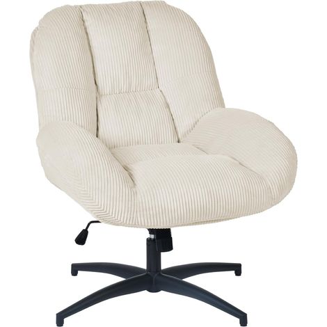 Fauteuil Pivotant, Hauteur Réglable, Chaise de Salon avec Fonction d'inclinaison, en Velours Côtelé, Jambes Croisées sans roulettes, Beige (1/5)