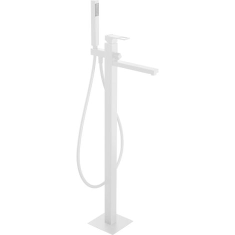 FORATA Mitigeur de baignoire sur pied (raccordement au sol), blanc mat (1/2)