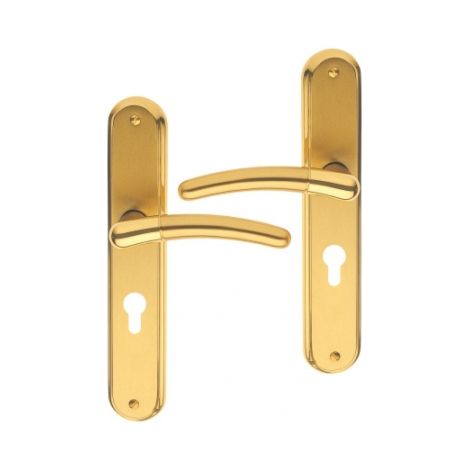 Ouvre&Déco – Poignées de porte BABETTE – 2 unités en laiton poli satiné – Entraxe 195 mm – Garniture complète pour portes intérieures
