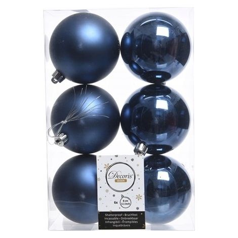 Adornos navideños irrompibles para árbol de Navidad, juego de 6, 8 cm, azul marino