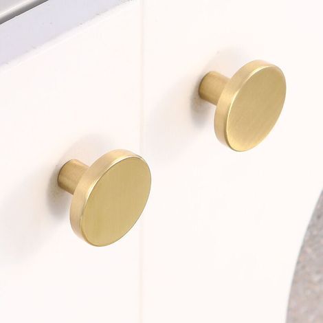 Boutons de meubles en laiton brossé, boutons de tiroir de commode dorés pour placards, couloirs, salles de bains et cuisines, paquet de 10 (champignon de 28 mm) (1/4)