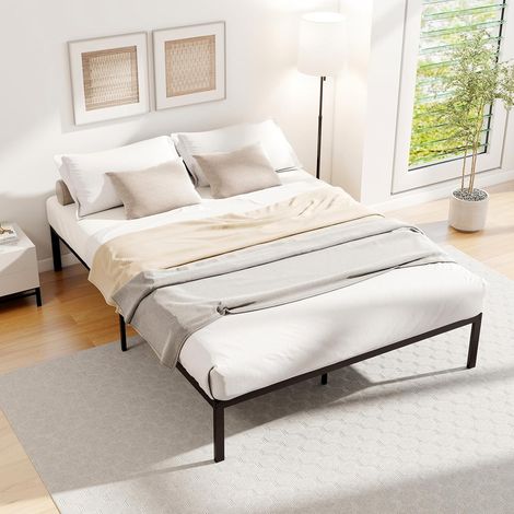 COSTWAY Cadre de Lit 140 x 200 cm, Lit Plateforme pour 2 Personnes, Sommier Métal, Cadre en Métal, Espace de Rangement Dessous, sans Sommier, Charge 300 kg, Montage Facile (1/5)