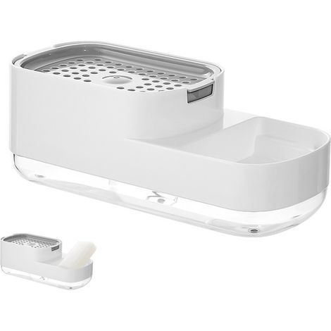 Distributeur De Savon Et Porte-Éponge 2-en-1 - Pompe À Savon Pour Vaisselle - Bac Transparent À Grande Capacité - 1 Pièce (1/5)