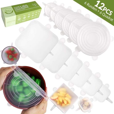MINKUROW Tapas De Silicona Elásticas, Paquete De 12 Tapas De Silicona Elásticas Reutilizables Para Cuencos, Tazas, Latas, Frutas (1/5)