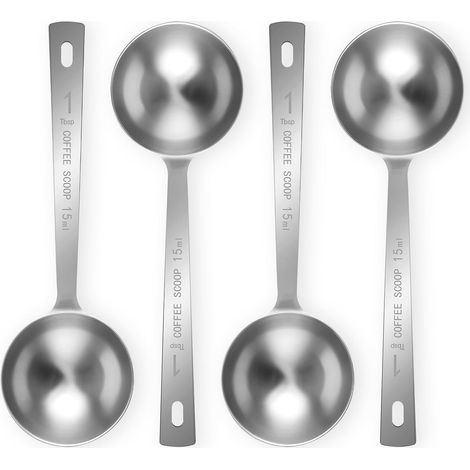 Juego de 4 cucharas de café de acero inoxidable con mango largo (1 cucharada, 15 ml) para café molido, té suelto y té en polvo.