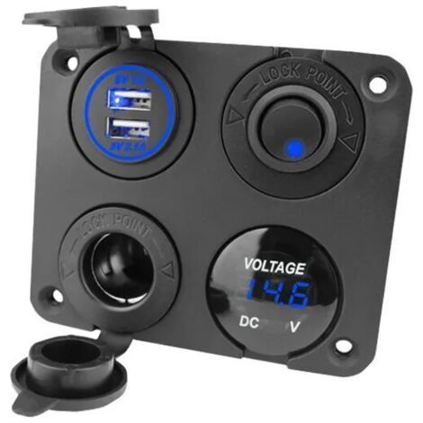Enchufe para encendedor de cigarrillos, doble puerto USB 4.2A, enchufe DC 12V, interruptor y pantalla LED de voltímetro. Enchufe de corriente cargador de coche impermeable para vehículos de 12V/24V, b (1/5)