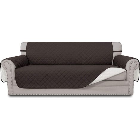 Housse de canapé réversible pour 3 Coussins - Résistante à l'eau - avec bâtons en Mousse et Sangles élastiques pour Animaux de Compagnie - Canapé, Chocolat/Ivoire (1/5)