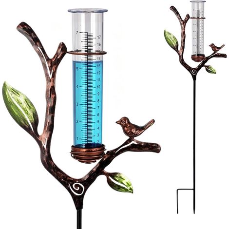 Pluviomètre pour jardin, décoration de jardin, compteur d'eau de pluie en verre, elfe de jardin debout 110 cm avec barre en métal, pluviomètre pour pelouse, terrasse (feuille métallique) (1/5)