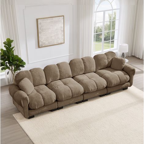 Sofá modular marrón de chenilla 330 x 86 x 90 cm, con cojines gruesos HAVRYA (1/5)