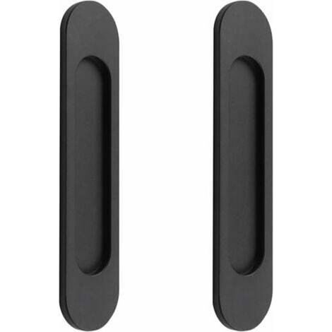 Lot de 2 poignées de porte coulissantes ovales auto-adhésives en alliage d'aluminium noir mat sans perforation pour portes coulissantes de grange (1/5)