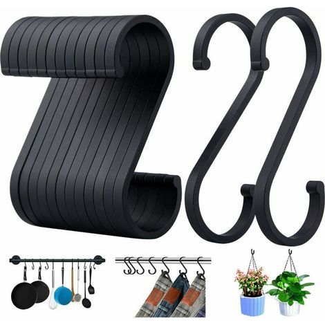 Crochet S, Crochets En Aluminium En S De Suspendus, Crochets De Boucher Au Fini Mat Lot De 12 (Noir Mat) (1/5)
