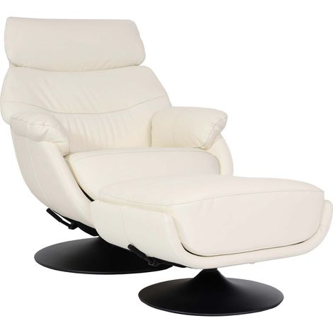 Poltrona relax con poggiapiedi HHG-356, sedia TV, funzione dondolo girevole, metallo vera pelle/ecopelle, avorio bianco