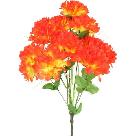 Künstlicher orangefarbener Chrysanthemenstrauß mit Gras – Dekoration für Allerheiligen (1/3)