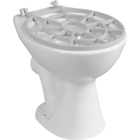 Évier utilitaire au sol en céramique avec grille 36x47cm, siphon en P, blanc (1/4)