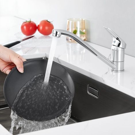 Robinet de Cuisine Incliné - Mitigeur de Cuisine Chromé - Robinet d'évier Réglable Sous Fenêtre