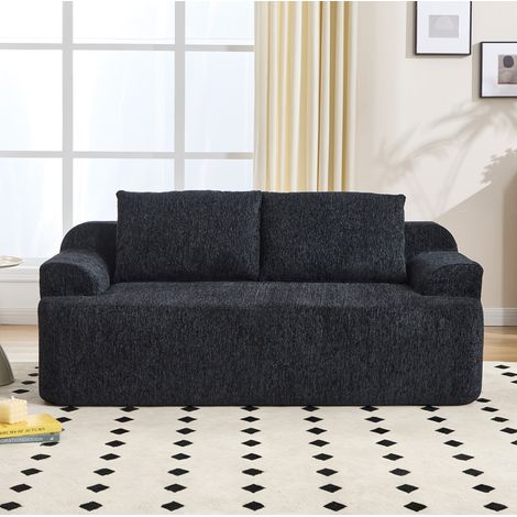 Sofá cama convertible (68x45.5x68 cm), con 2 cojines grandes, sin montaje, tejido negro (1/5)